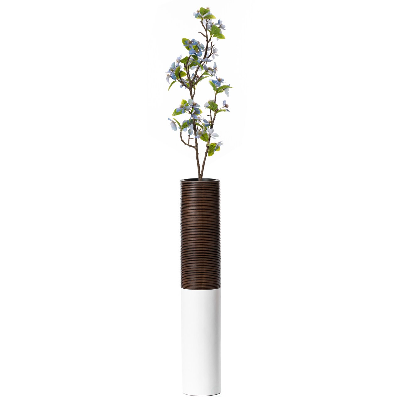 Modern White & Brown Decor Ribbed Accent - 31.5 Inches, Decorative Statement Piece for Living Room, Bedroom, or Office, Tall Floor Vase for Home Décor, Elegant Home Accent, White and Brown Floor Vase